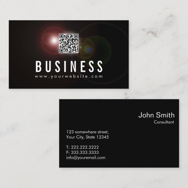 Lens Flare QR Code Consulting Business Card (Front/Back)
