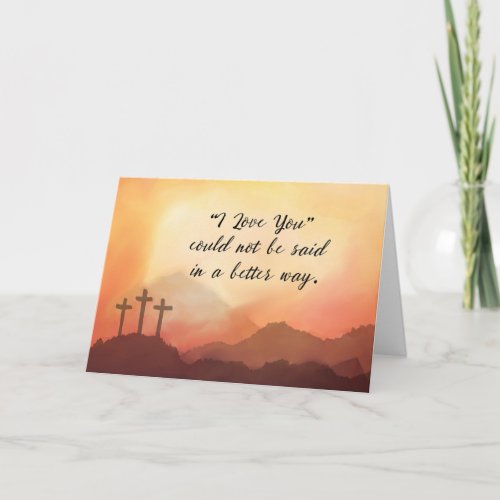Lent Love Sunset over Mountains with Three Crosses Card