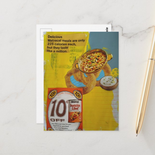 Lentil Rings and Soup 225 mixed media collage  Postcard (Front/Back In Situ)