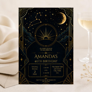 Leo 40th Birthday Invitation Art Deco Zodiac
