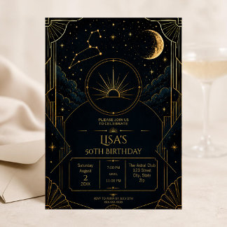 Leo 50th Birthday Invitation | Luxury Gold Stars