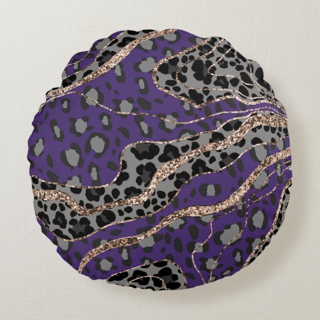 Leo Animal Print Glitter Glam 2 Round Pillow (Front)