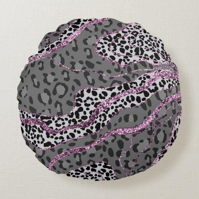 Leo Animal Print Glitter Glam 3 Round Pillow (Front)