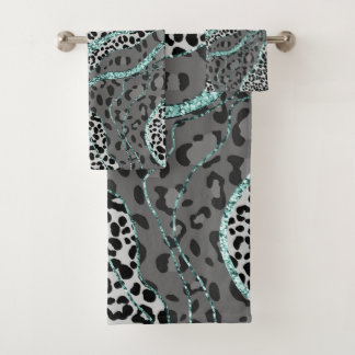 Leo Animal Print Glitter Glam 4 Bath Towel Set