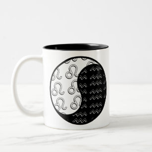 Leo Aquarius yin yang zodiac couple Two-Tone Coffee Mug