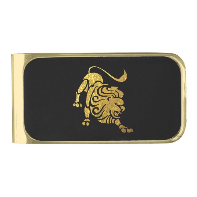 Leo Astrological Sign Gold Finish Money Clip (Front)