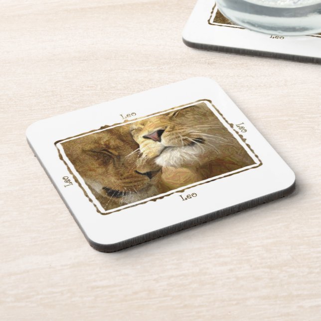 Leo - Astrology Lion Couple Coaster Set (Left Side)