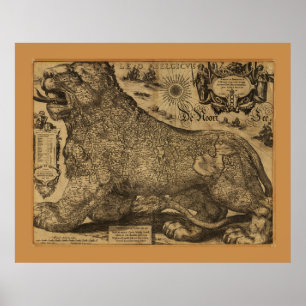 Leo Belgicus, Benelux Union Map (1611) Poster