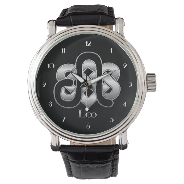 Leo Birth Sign Celtic Knot Zodiac Wrist Watch (Front)