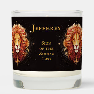Leo Birthday Gift Add Name Black Gold Scented Candle