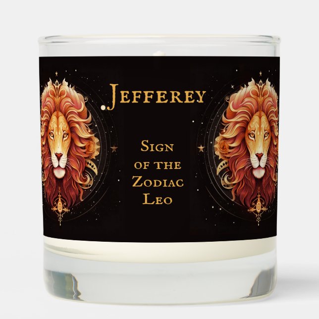 Leo Birthday Gift Add Name Black Gold  Scented Candle (Front)