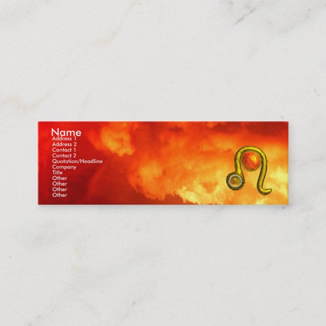 LEO ,    bright vibrant topaz red yellow  clouds Mini Business Card (Front)