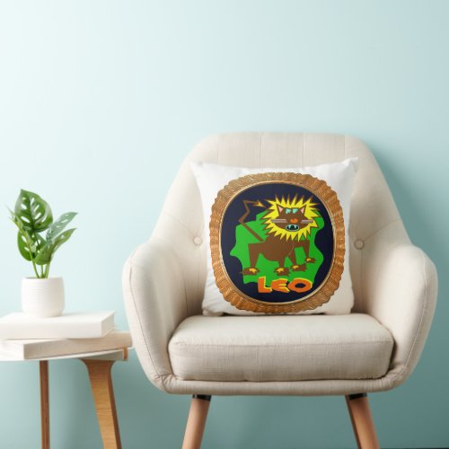 Leo Cartoon Zodiac Astrology design Throw Pillow