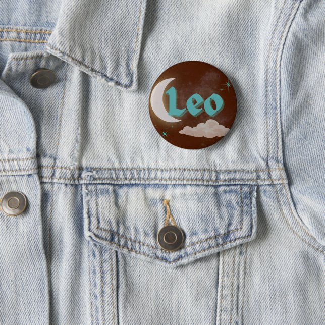 Leo Celestial Aesthetic Moon Cloud Stars Design Button (In Situ)