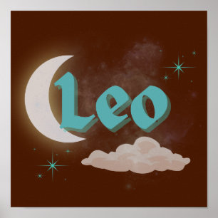 Leo Celestial Moon Cloud Stars Astrology Art Poster