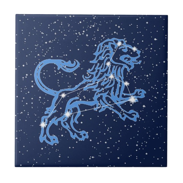 Leo Constellation and Sun Sign with Stars Ceramic  Ceramic Tile (Front)