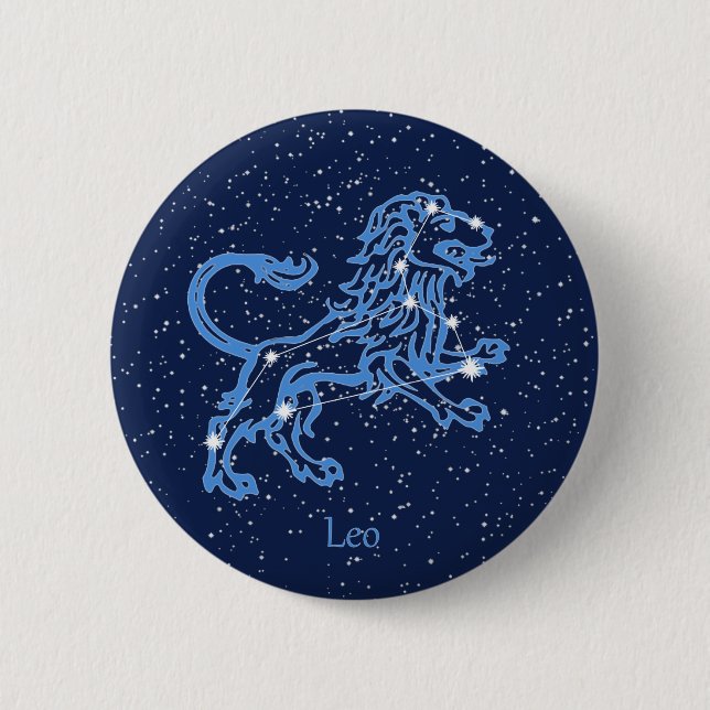 Leo Constellation and Zodiac Sign with Stars Button (Front)