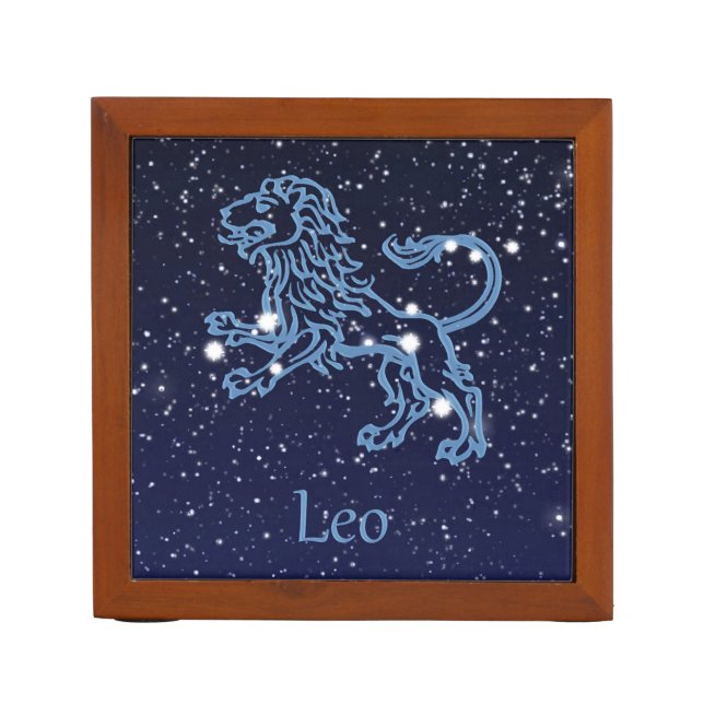 Leo Constellation and Zodiac Sign with Stars Desk Organizer (Front)