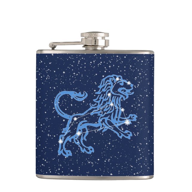 Leo Constellation and Zodiac Sign with Stars Flask (Front)