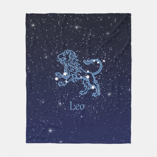 Leo Constellation and Zodiac Sign with Stars Fleece Blanket (Front)