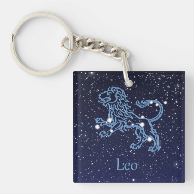 Leo Constellation and Zodiac Sign with Stars Keychain (Front)