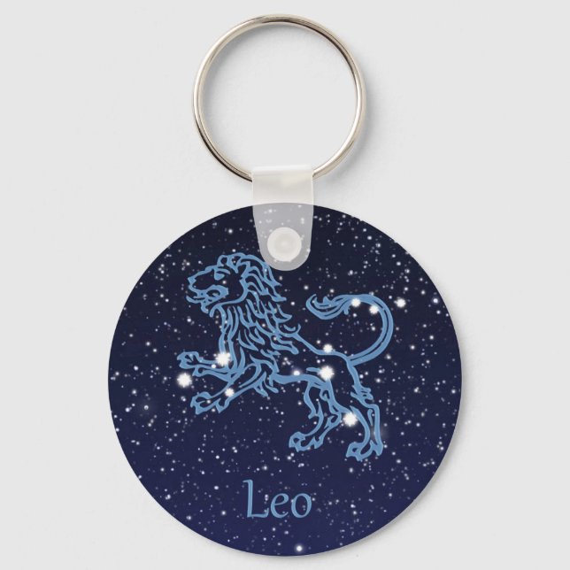 Leo Constellation and Zodiac Sign with Stars Keychain (Front)