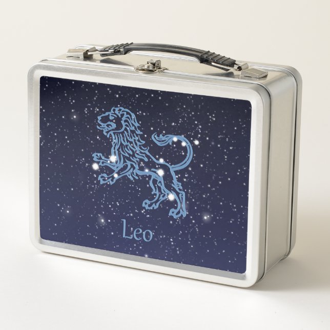 Leo Constellation and Zodiac Sign with Stars Metal Lunch Box (Front)