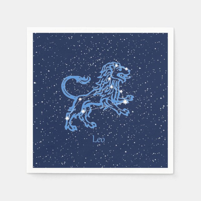 Leo Constellation and Zodiac Sign with Stars Napkins (Front)