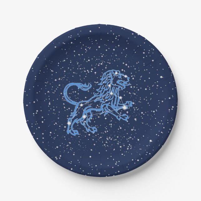 Leo Constellation and Zodiac Sign with Stars Paper Plates (Front)
