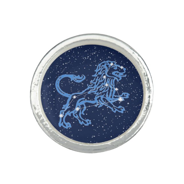 Leo Constellation and Zodiac Sign with Stars Ring (Front)