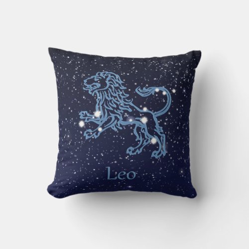 Leo Constellation and Zodiac Sign with Stars Throw Pillow