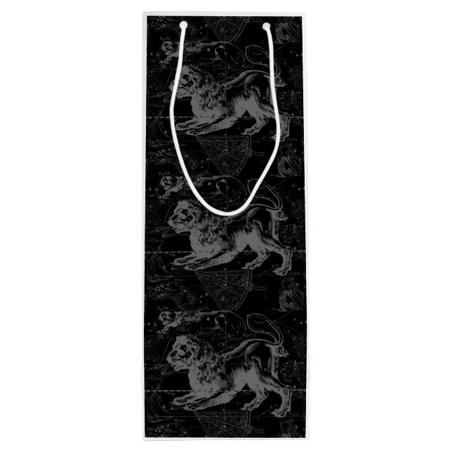 Leo Constellation Hevelius 1690 on Black Wine Gift Bag (Back)