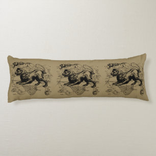 Leo Constellation Map Hevelius 1690 on Taupe Body Pillow