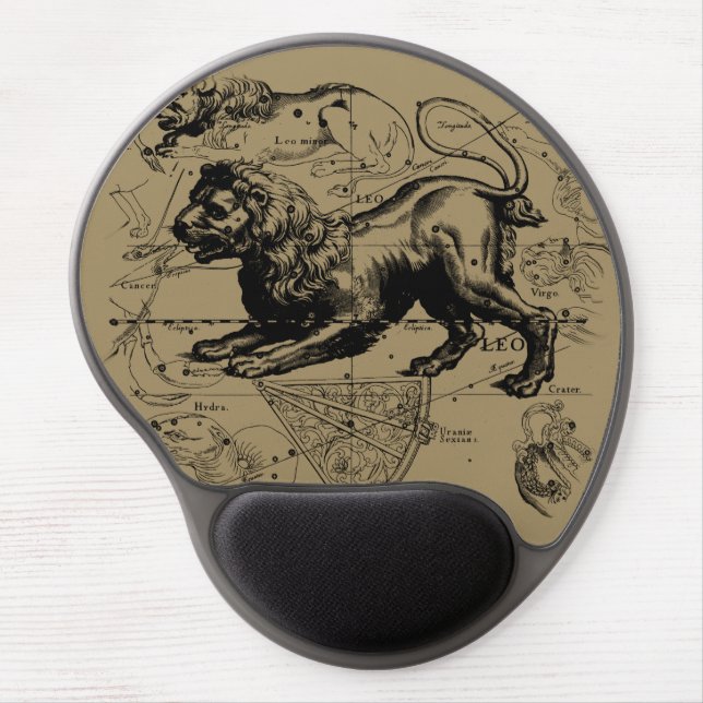 Leo Constellation Map Hevelius 1690 on Taupe Gel Mouse Pad (Front)