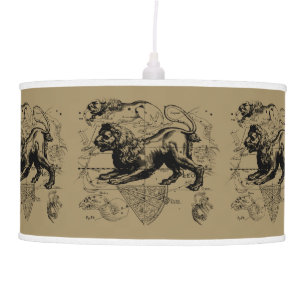 Leo Constellation Map Hevelius 1690 on Taupe Hanging Lamp
