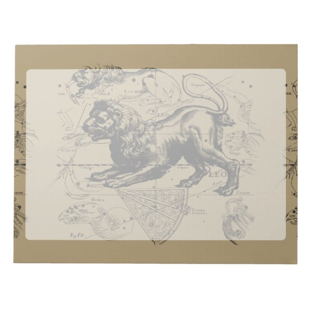 Leo Constellation Map Hevelius 1690 on Taupe Notepad (Front)