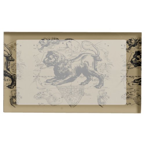 Leo Constellation Map Hevelius 1690 on Taupe Place Card Holder