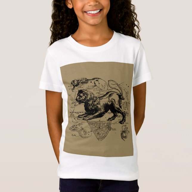 Leo Constellation Map Hevelius 1690 on Taupe T-Shirt (Front)