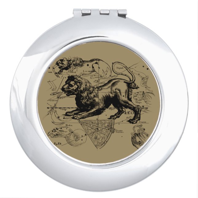 Leo Constellation Map Hevelius 1690 on Taupe Vanity Mirror (Front)
