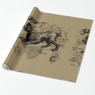 Leo Constellation Map Hevelius 1690 on Taupe Wrapping Paper