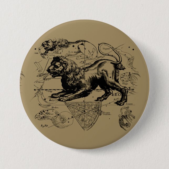 Leo Constellation Map Hevelius circa 1690 Button (Front)