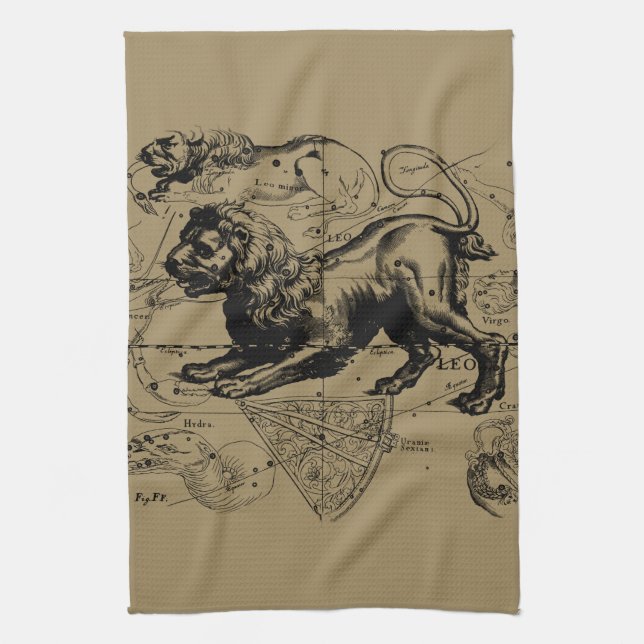 Leo Constellation Map Hevelius circa 1690 Towel (Vertical)