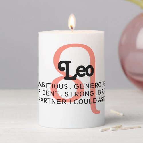 Leo Custom Traits and Message Zodiac Pillar Candle