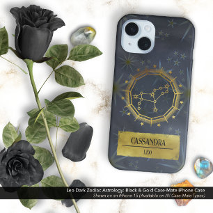 Leo Dark Zodiac Astrology: Black & Gold iPhone 16 Case