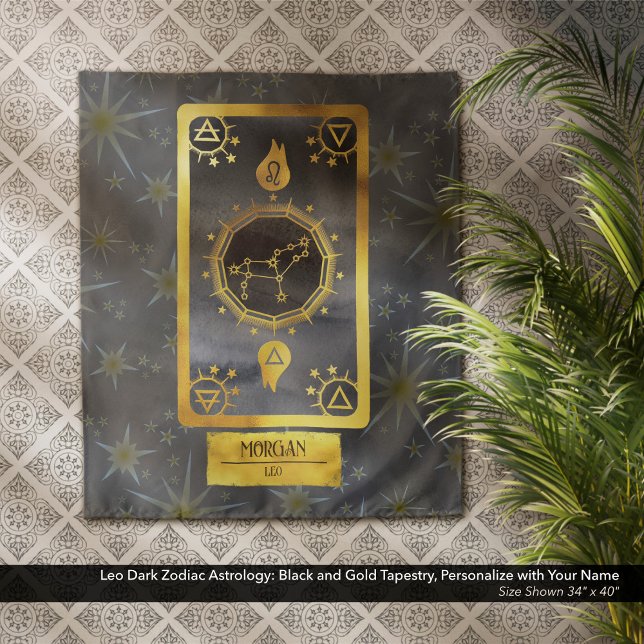 Leo Dark Zodiac Astrology: Black Gold Name Tapestry (Leo Dark Zodiac Astrology: Black and Gold Tapestry, Personalized with Your Name.)