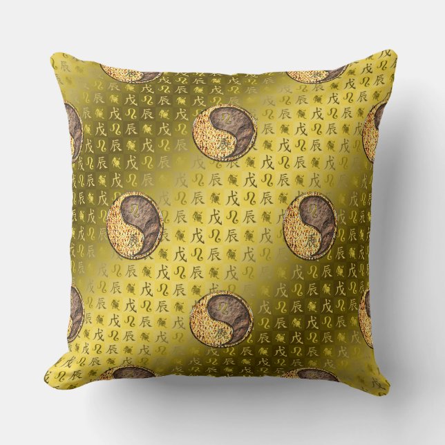 Leo & Earth Dragon Throw Pillow (Front)