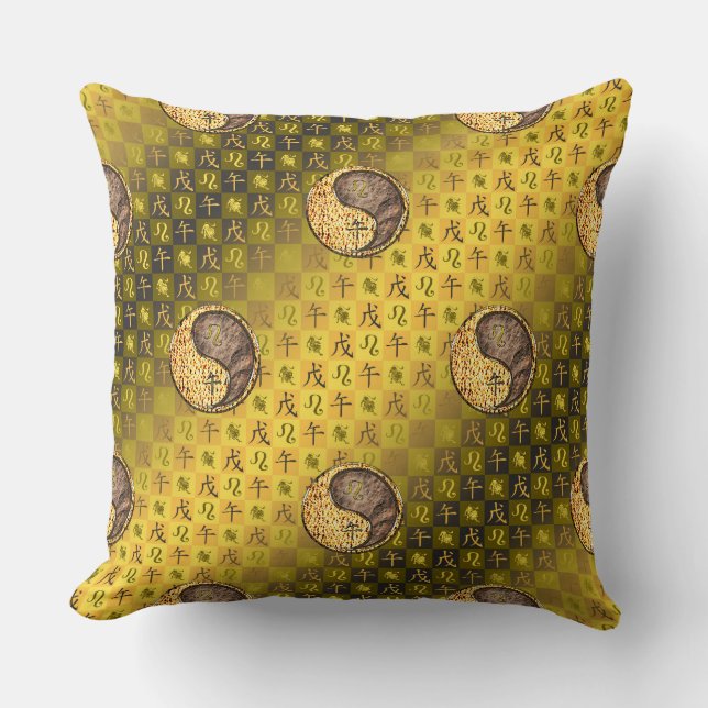 Leo & Earth Horse Throw Pillow (Front)