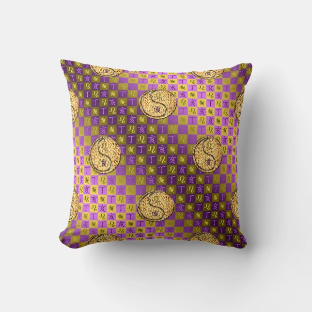 Leo & Fire Boar Throw Pillow (Front)
