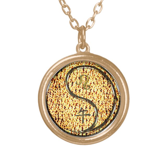 Leo & Fire Horse Gold Plated Necklace (Front)