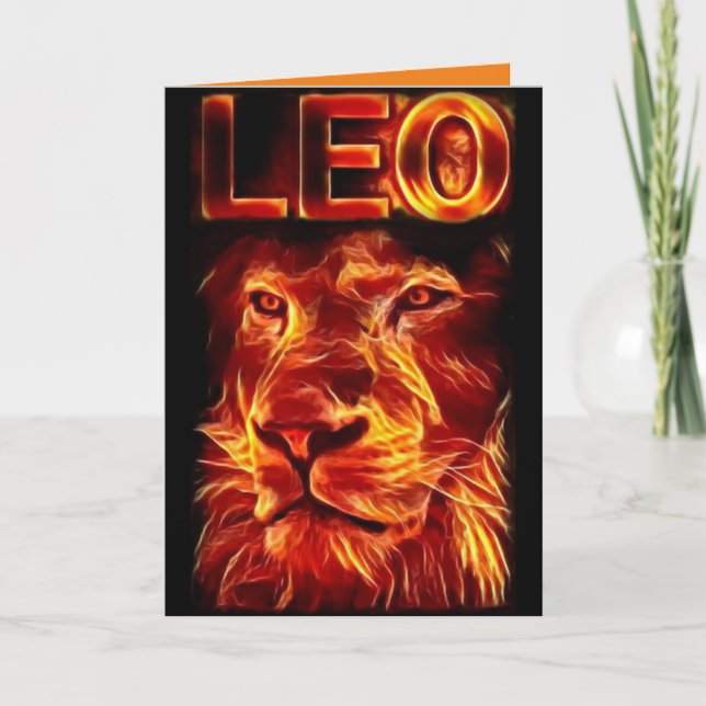 Leo Fire Sign Lion Personalized Birthday Card (Front)